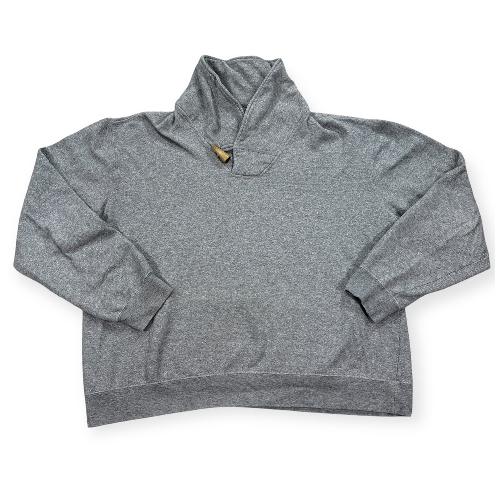 Orvis Sweater Men's Large Gray Cowl Neck‎ Fleece Toggle Button Outdoor Pullover